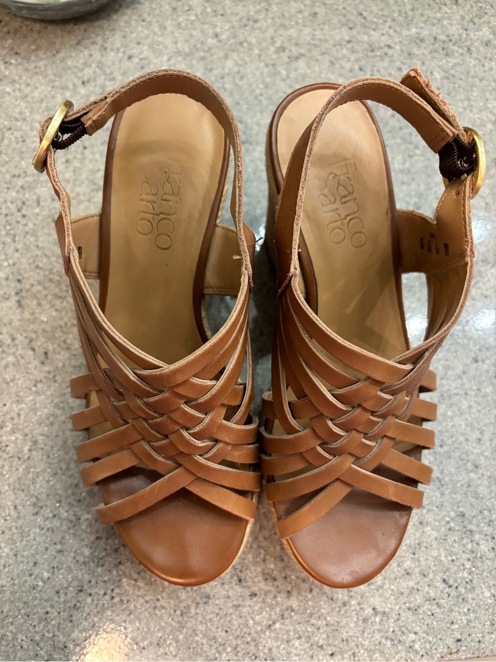 Franco Sarto Tan Leather Strappy wedge Heels